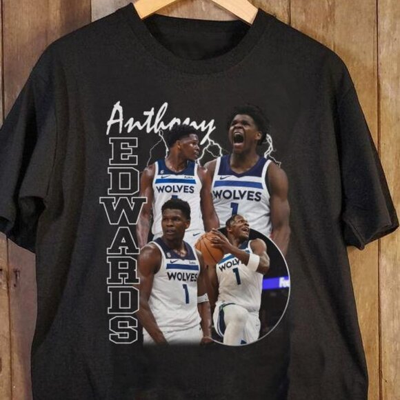 Tops - Wolves Anthony Edwards Shirt Vintage REtro Graphic Tee Minnesota Basketball Tee